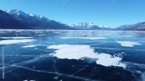 Wallpaper Mural Ice-Covered Lake View with Mountain Silhouettes. Generative AI Torontodigital.ca