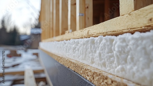 Installation of Styrofoam Polystyrene Insulation Panels on a House Wall for Thermal Energy Efficiency 