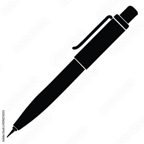 Black Writing Pen Icon – Office Stationery Vector Illustration

