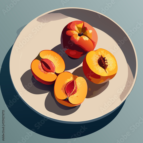 Fresh Peach Halves on White Plate