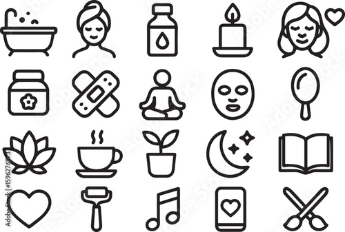 self care balck and white icons 