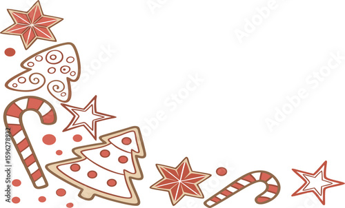 Sweet Holiday Corner – Festive cookies shaped like stars, trees, and candy canes decorate this cozy corner, bringing sugary cheer and holiday spirit.