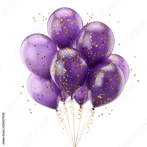 Wallpaper Mural A delightful bunch of purple balloons with gold confetti, isolated on transparent background, perfect for adding a touch of elegance to any celebration Torontodigital.ca