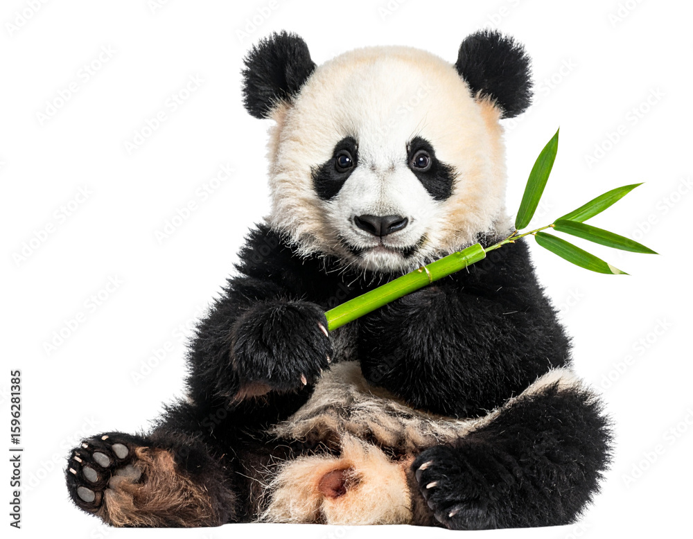 Naklejka premium Walking Giant Panda, Side Profile with Raised Paw, Transparent Background PNG