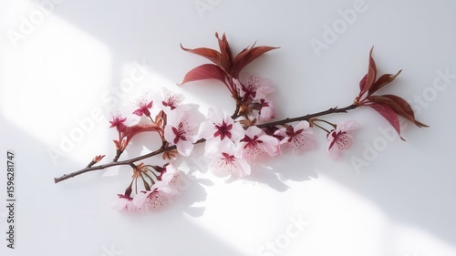 Delicate Cherry Blossom Branch Displayed with Elegant Simplicity and Light