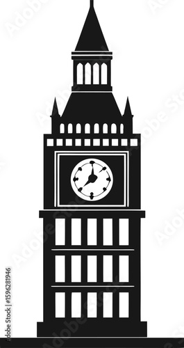 Solid Black Big Ben Clock Tower Vector Icon