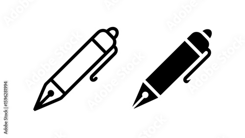 Vector art of a pen and ink writing instrument icon in outline and solid fill