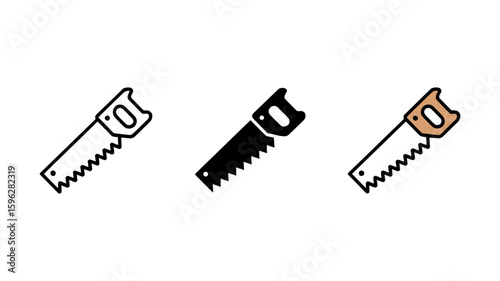 Vector art of Three stylized hand saws with different designs isolated on white background