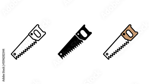 Vector art of Three stylized hand saws with different designs isolated on white background