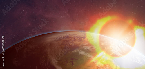 Fototapeta Naklejka Na Ścianę i Meble -  Planet Earth with a spectacular sunset 