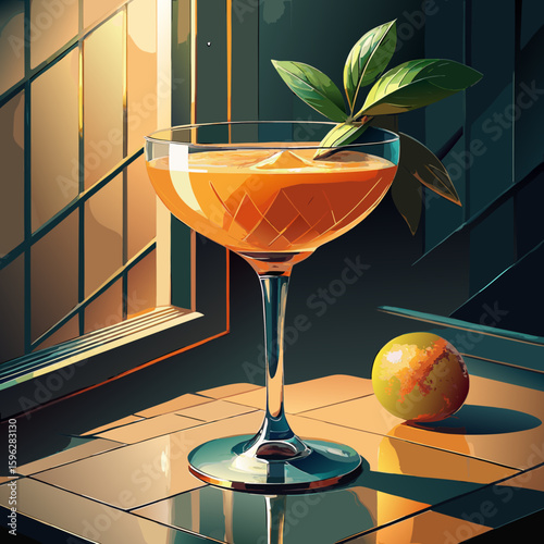 Peach Cocktail in Vintage Crystal Glass