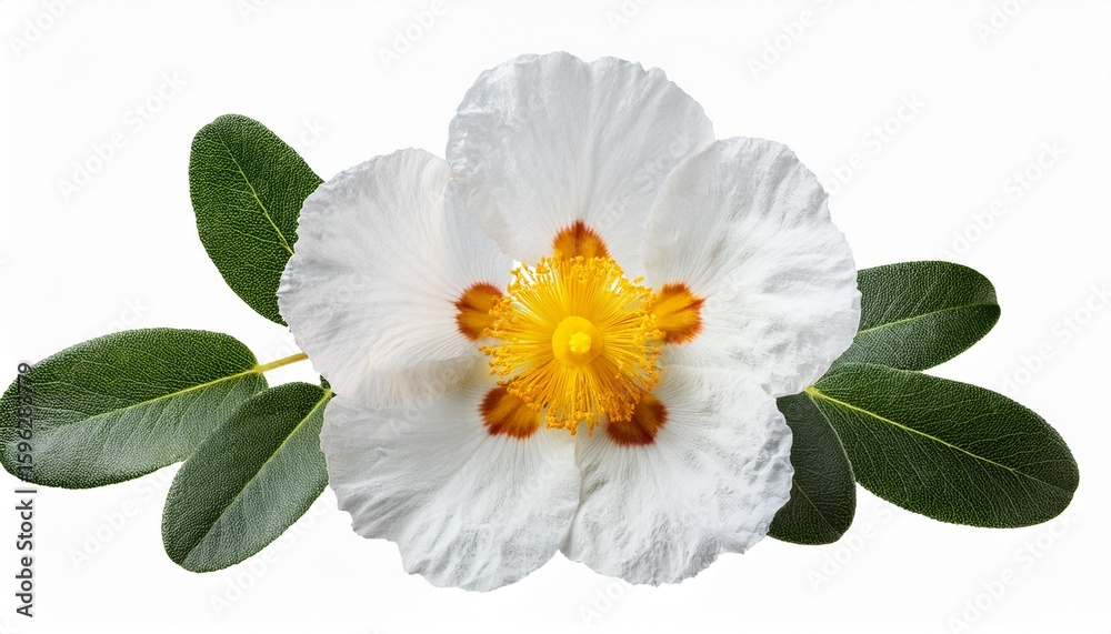 Naklejka premium cistus ladanifer flower plant isolated on on white transparent background cut out png element cistus ladaniferus white flower
