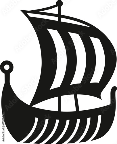 Solid Black Ancient Viking Ship Sailing Vector Icon