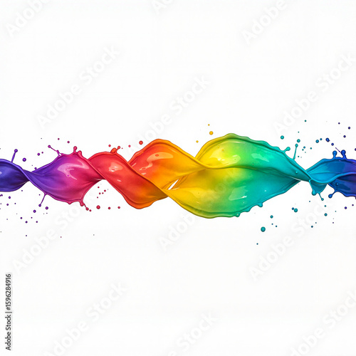 Dynamic horizontal splash of colorful paint forming twisted patterns, three vibrant colors