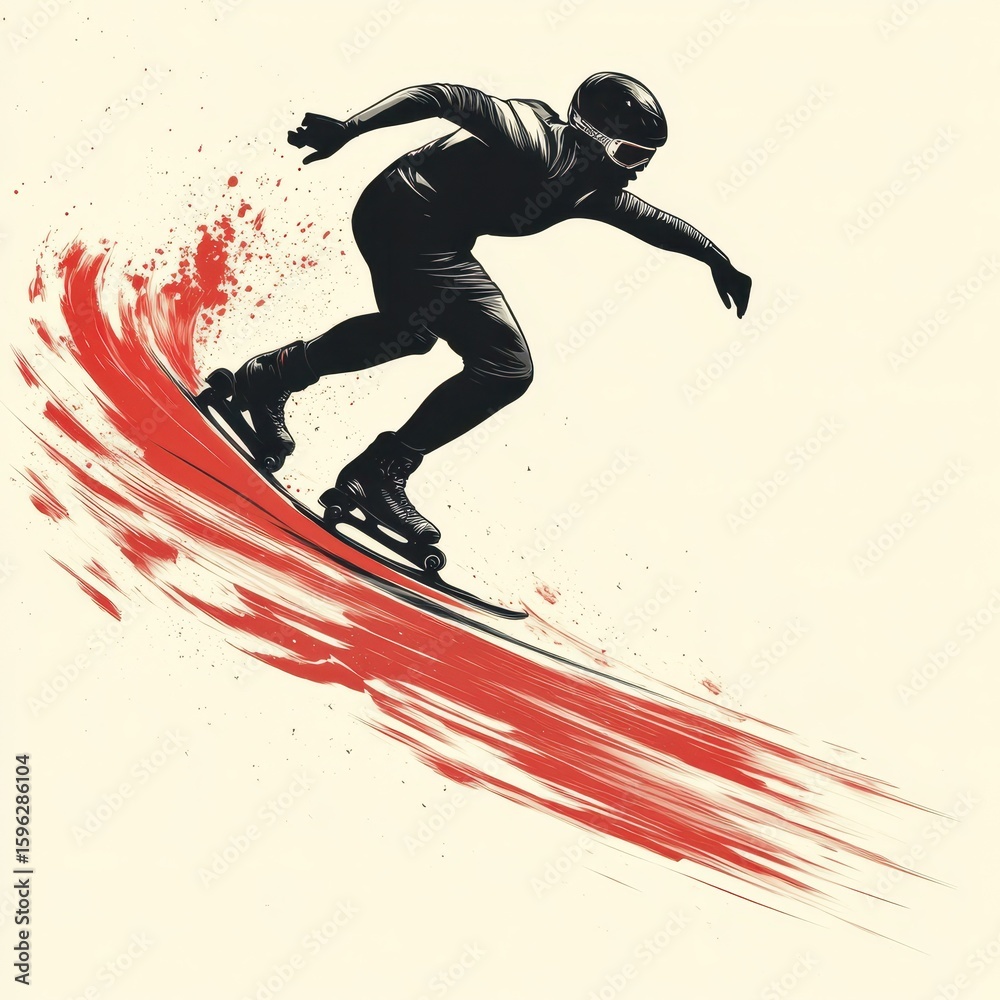 Naklejka premium Dynamic figure skating with vivid red splash in a creative artistic style