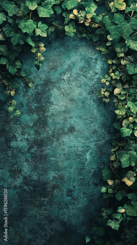 Ivy Growing on a Concrete Wall Background with Natural Green Frame