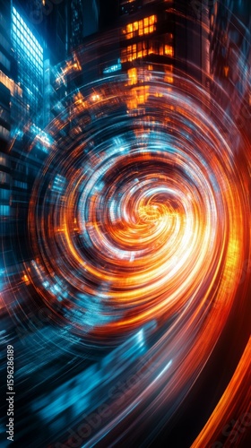 Abstract Swirling Light Trails in Blue and Orange