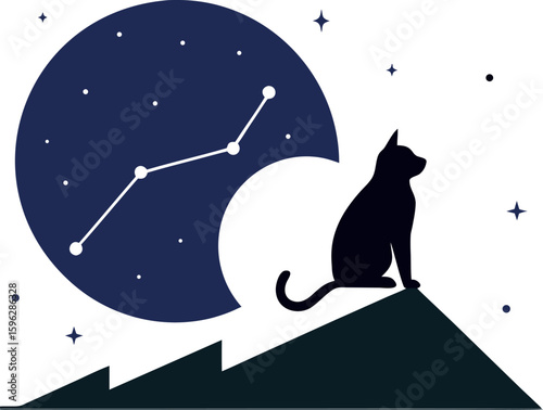 Cat Stargazing On A Rooftop Under A Full Moon