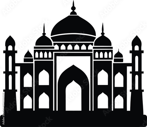 Solid Black Taj Mahal India Symmetrical Vector Icon