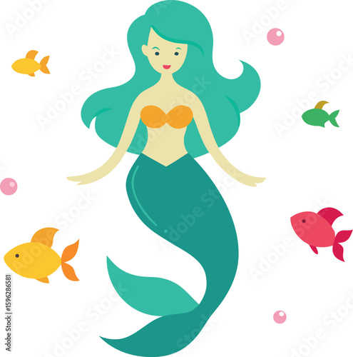 Mer Cat Under The Sea Surrounded By Colorful Fish