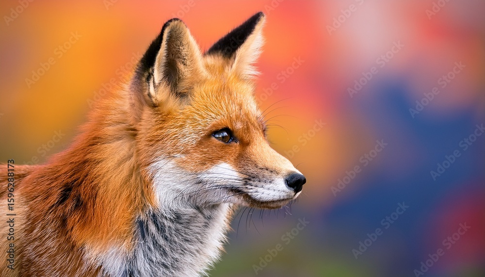 Fototapeta premium portrait of a red fox against colorful background