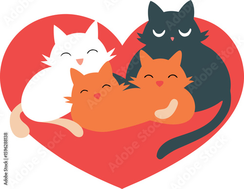 Cats Forming Heart Shape In Group Cuddle