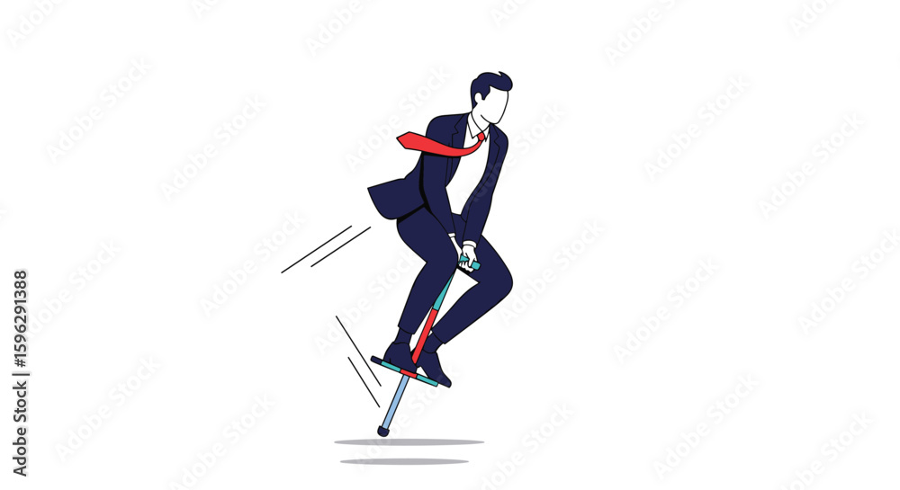 Obraz premium Businessman enjoying extreme bouncing activity on a pogo stick