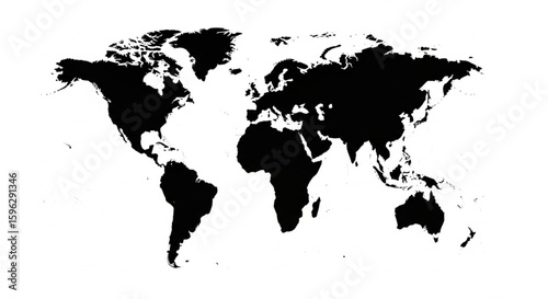 Black silhouette of a world map, showing continents and landmasses against a white background.