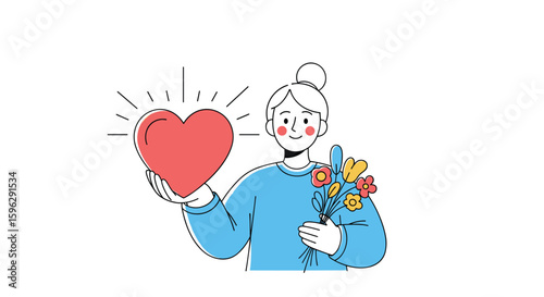 Kindness human holding red heart and flowers spreading love and generosity to others spreading happiness