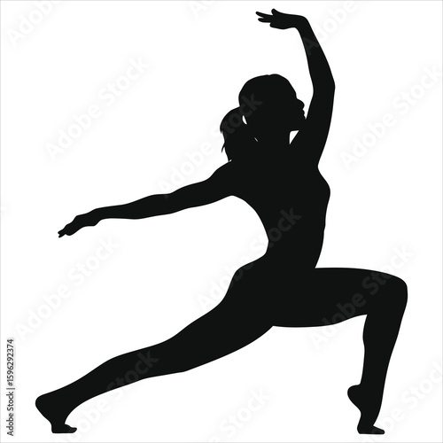Graceful Female Dance Silhouette - Dynamic Pose Vector Art for Fitness & Movement on White Background