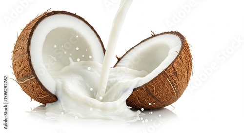 Wallpaper Mural 新鮮なココナッツミルク 滑らか流れ 白背景. AI Generated Torontodigital.ca
