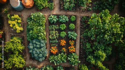 Aerial view of a vibrant vegetable garden layout (1)