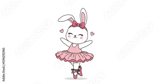 Adorable cartoon bunny dancer performing graceful ballet moves in a pink tutu dress and ballet slippers