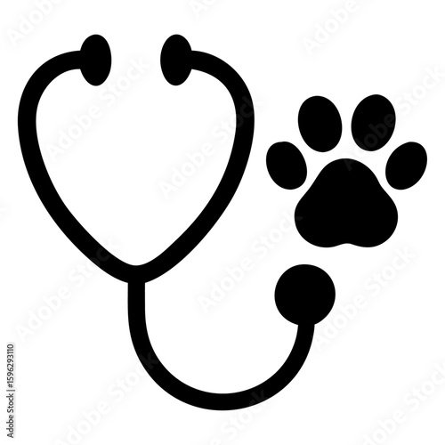 Veterinary stethoscope and paw print silhouette