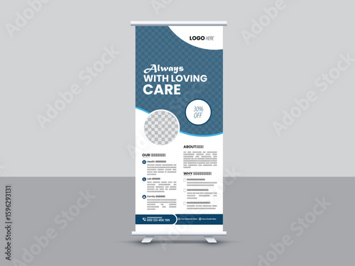 Modern Healthcare Roll Up Banner Template – Medical Clinic Promotion, Doctor and Hospital Services, Editable Vector Standee Design