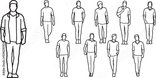 Diverse Outlined People Standing and Walking for Architectural Plans & Design Mockups