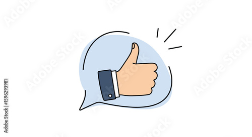 Illustrative visual representation of positive feedback and approval communicated through a thumbs up gesture in a digital speech bubble