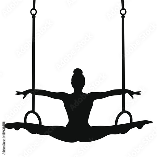 Dynamic Female Gymnast Silhouette on Rings - Vector Art for Sports & Fitness Design