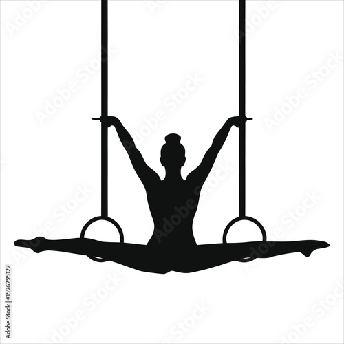 Elegant Gymnast Silhouette on Rings - Split Pose Vector for Sports & Acrobatics
