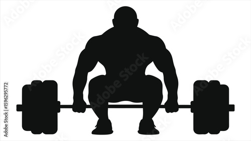 Powerful Black Silhouette Bodybuilder Squatting with Barbell Vector