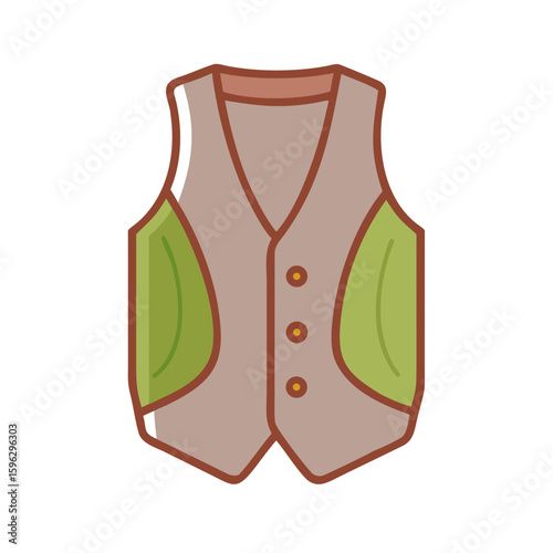 Illustrated hunting vest with green pockets and button closure  