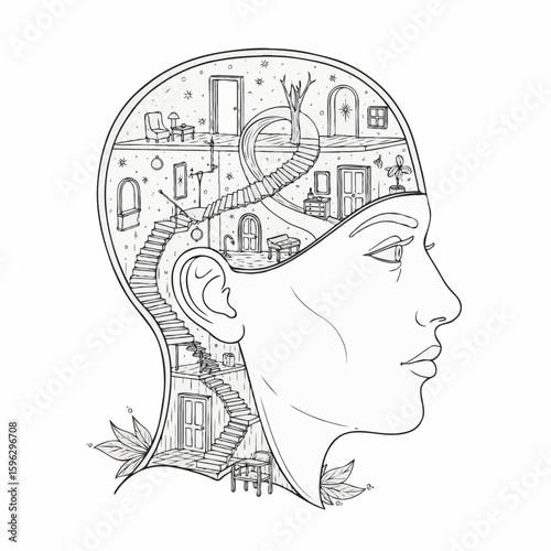 Mind palace interior design concept art illustration drawing