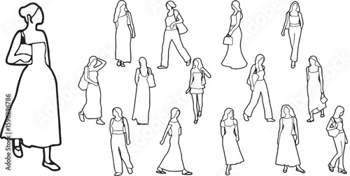 Diverse Set of Outline Female Figures - Architectural Drawing & People Scale Elements