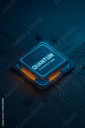 Futuristic glowing quantum computing processor chip representing advanced digital technology and computation power

