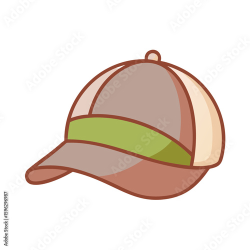 Cartoon baseball cap with green brim and brown color scheme  