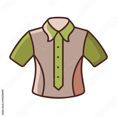 Short-sleeve shirt in green and beige design with buttons  
