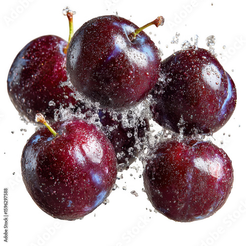 Falling prunes isolated. white and transparent background
