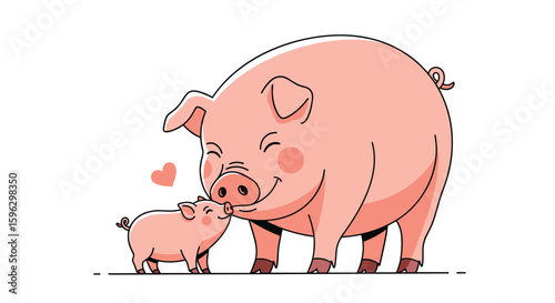 A loving mother pig shares affection with her adorable piglet a tender moment of family bonding