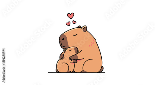 Adorable capybara mother and baby embracing with love and affection illustration capturing pure family bonding