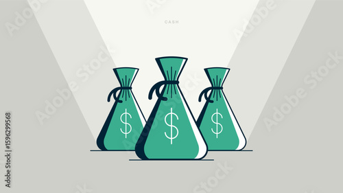 Money bag cash concept poster, moneybag savings vector icon style illustration, personal finances, personal savings, treasures and riches.